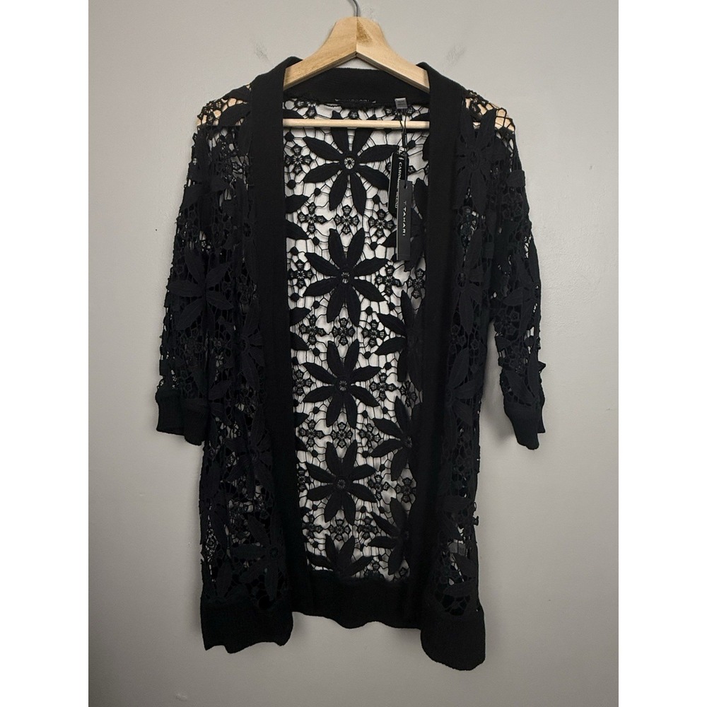 Black Floral Lace Cashmere Blend Open Cardigan Whimsigoth Dark Fairy Romantic XS